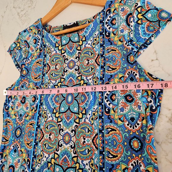 Liz Claiborne Blue, Orange Medallion Print Knit Shift Dress, Size 10 - Picture 8 of 9